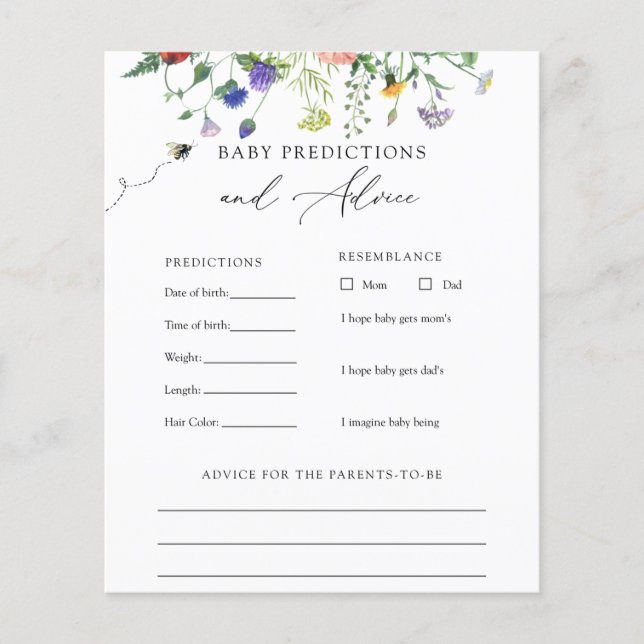 Wildflower Bees Baby Advice and Predictions Card (Front)