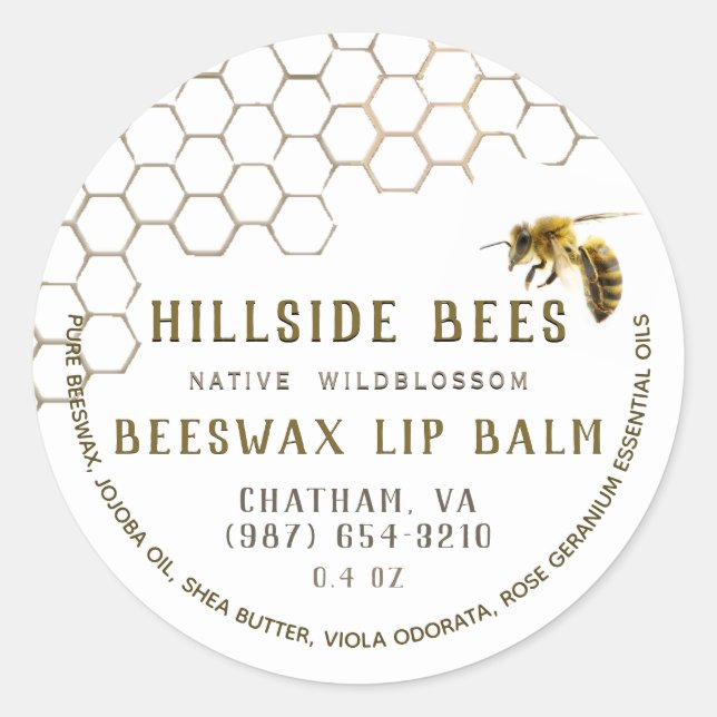 Wildflower Beeswax Lip Balm Label Honeycomb & Bee (Front)