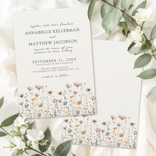 Wildflower Beige Boho Floral Wedding Invitation (Wildflower Beige Boho Floral Wedding Invitation)