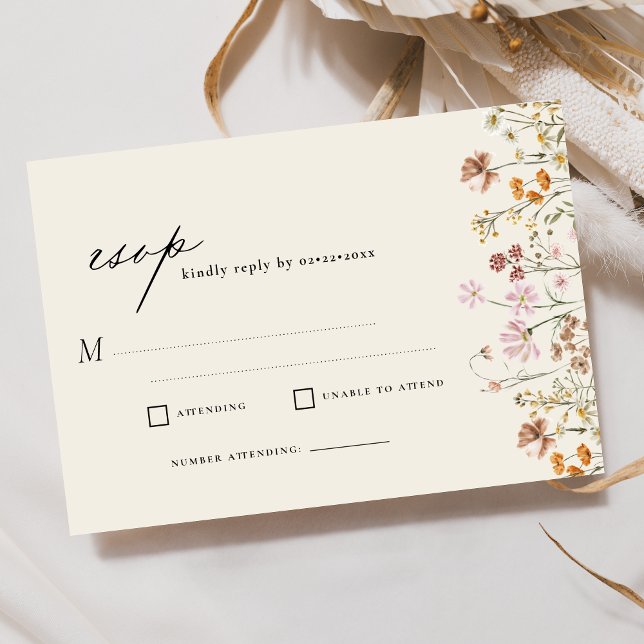 Wildflower Beige Boho Garden Wedding RSVP Invitation (Creator Uploaded)
