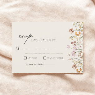Wildflower Beige Boho Garden Wedding RSVP Invitation