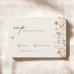 Wildflower Beige Boho Garden Wedding RSVP Invitation