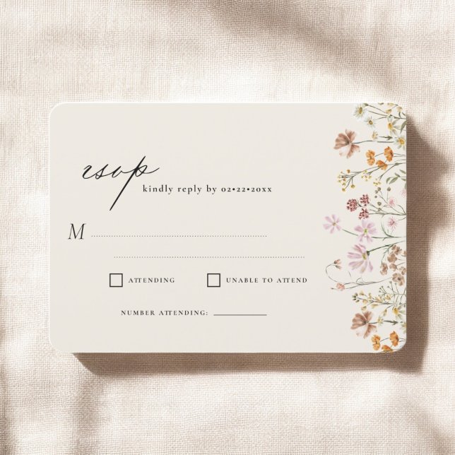 Wildflower Beige Boho Garden Wedding RSVP Invitation (Creator Uploaded)