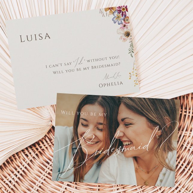 Wildflower Beige Faded Photo Bridesmaid Card (Creator Uploaded)