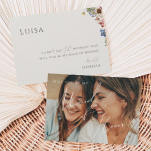 Wildflower   Beige Faded Photo Maid of Honour Card