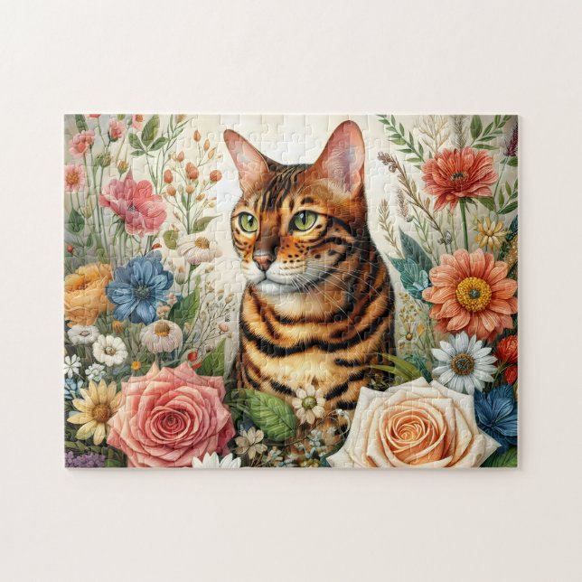 Wildflower Bengal Cat Jigsaw Puzzle (Horizontal)