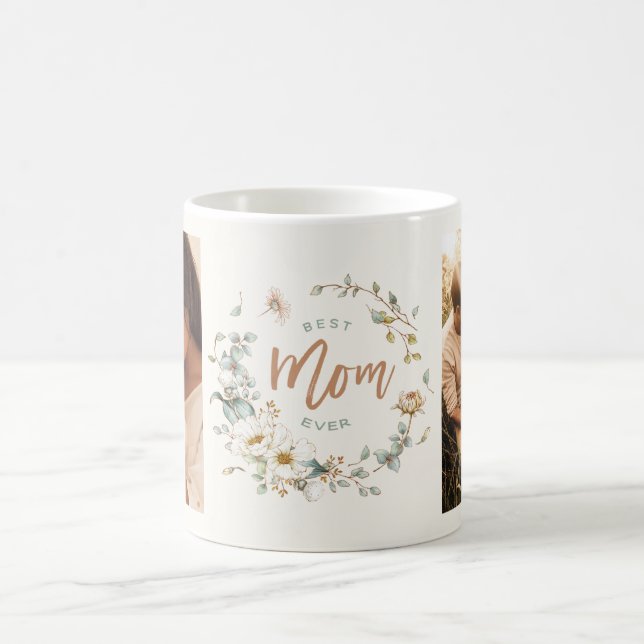 Wildflower Best Mum Ever Photo Collage Coffee Mug (Center)