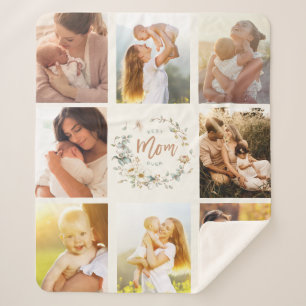 Wildflower Best Mum Ever Photo Collage Sherpa Blanket