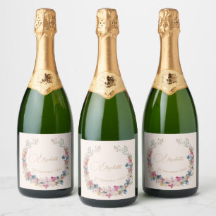 Wildflower Birthday Elegant  Sparkling Wine Label