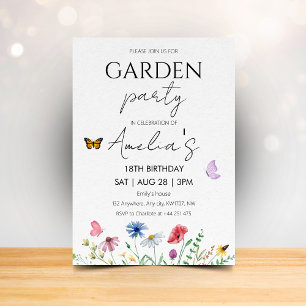 Wildflower Birthday Garden Party Pink Butterflies Invitation