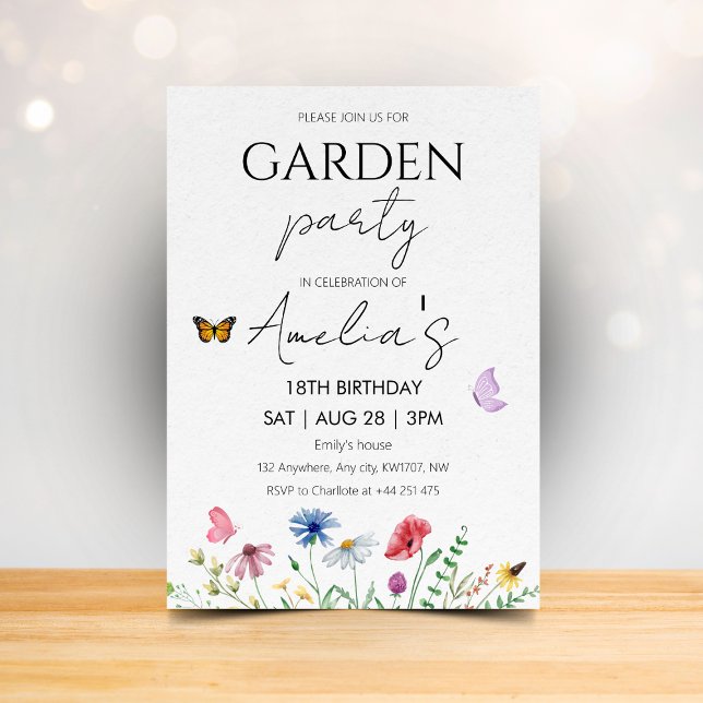 Wildflower Birthday Garden Party Pink Butterflies Invitation (Creator Uploaded)