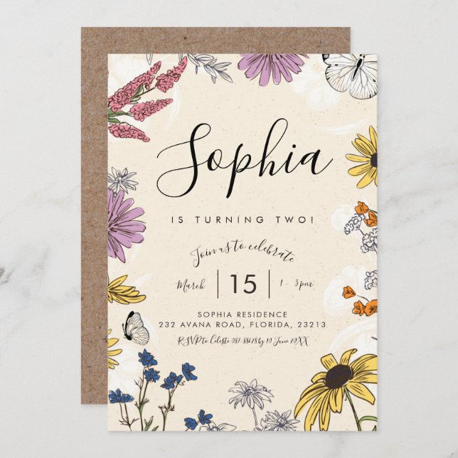 Wildflower Birthday Invitation (Front/Back)