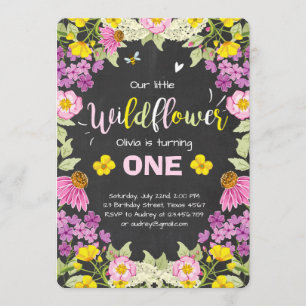 Wildflower birthday invitation Floral Girl pink