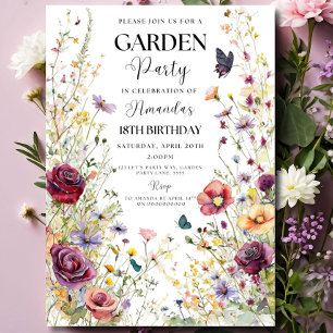Wildflower Birthday Invitation Garden Party Invite