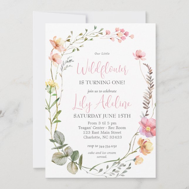 Wildflower Birthday invitation, Little Wildflower Invitation (Front)