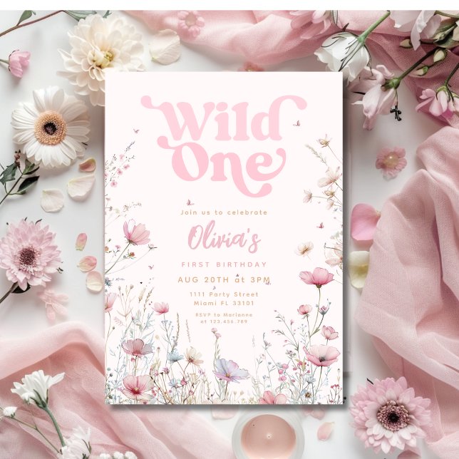 Wildflower Birthday Invitation | Pink Wild One (Wildflower Birthday Invitation | Pink Wild One)