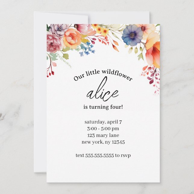 Wildflower Birthday Party Editable Template (Front)