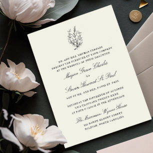Wildflower Black and White Formal Wedding Invitation