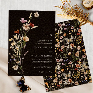 Wildflower Black Boho Wedding Invitation