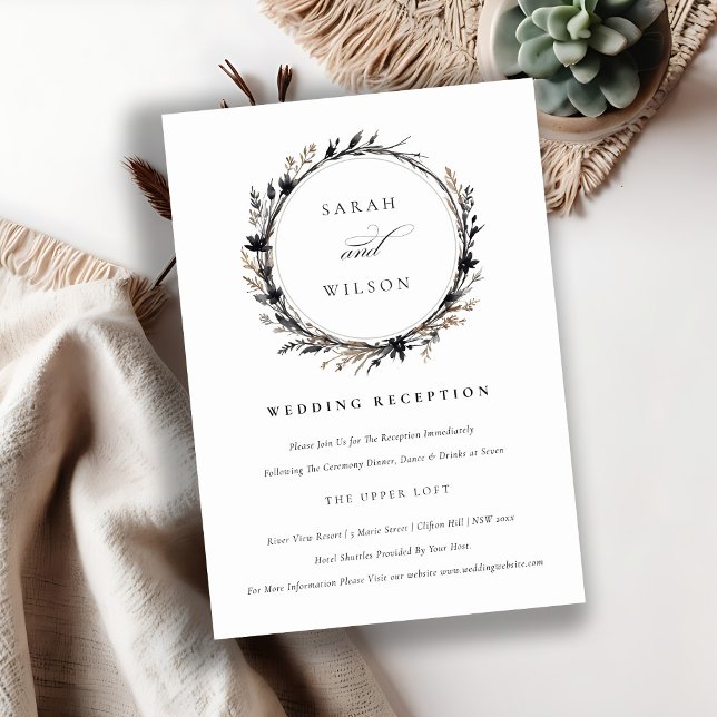 Wildflower Black Fall Wreath Wedding Reception Enclosure Card (Creator Uploaded)