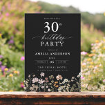 Wildflower Black Garden Floral 30th Birthday Invitation<br><div class="desc">Celebrate in style with a garden floral calligraphy 30th birthday invitation, perfect for a milestone event. Featuring vibrant floral designs and elegant calligraphy, this invitation sets a whimsical yet sophisticated tone for your celebration. The lush garden theme blends natural beauty with graceful typography, creating a timeless and inviting look. Ideal...</div>
