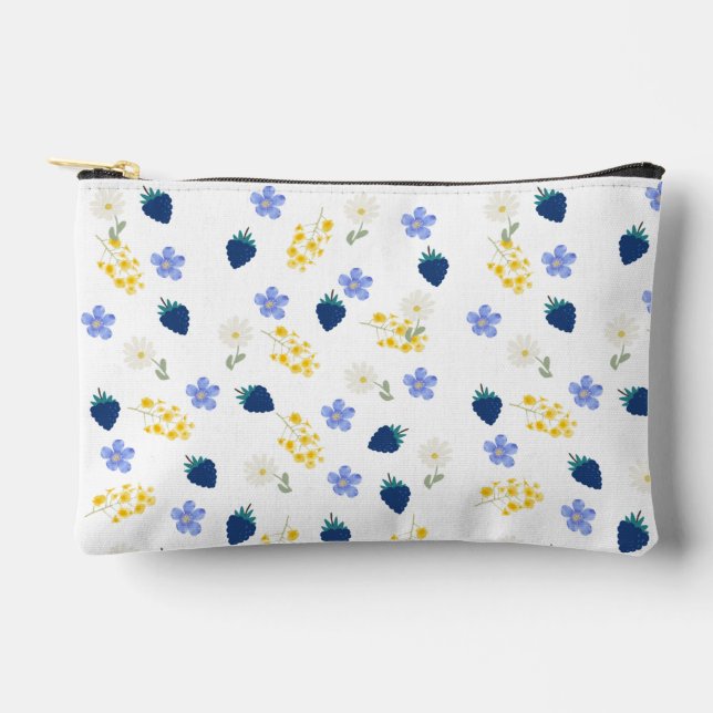 Wildflower & Blackberry Floral Pattern Accessory Pouch (Front)