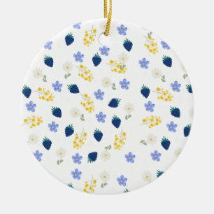 Wildflower & Blackberry Floral Pattern Ceramic Ornament