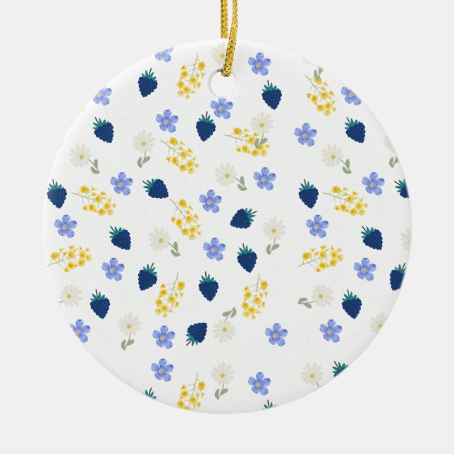 Wildflower & Blackberry Floral Pattern Ceramic Ornament (Front)