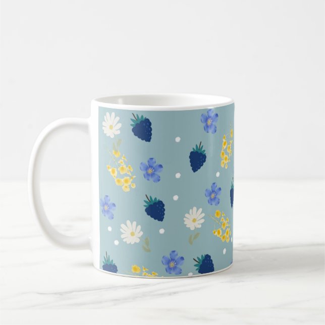 Wildflower & Blackberry Floral Pattern Coffee Mug (Left)