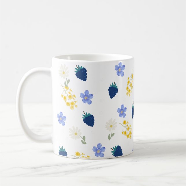 Wildflower & Blackberry Floral Pattern Coffee Mug (Left)