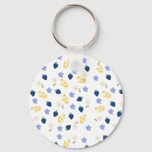 Wildflower & Blackberry Floral Pattern Key Ring