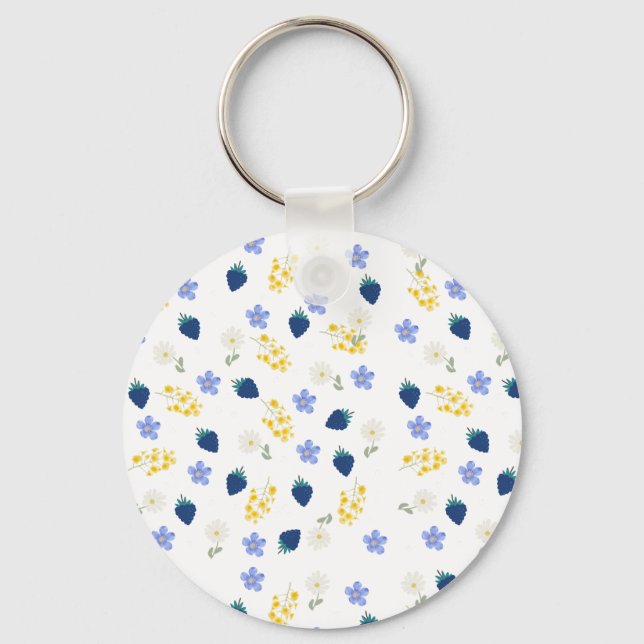 Wildflower & Blackberry Floral Pattern Key Ring (Front)