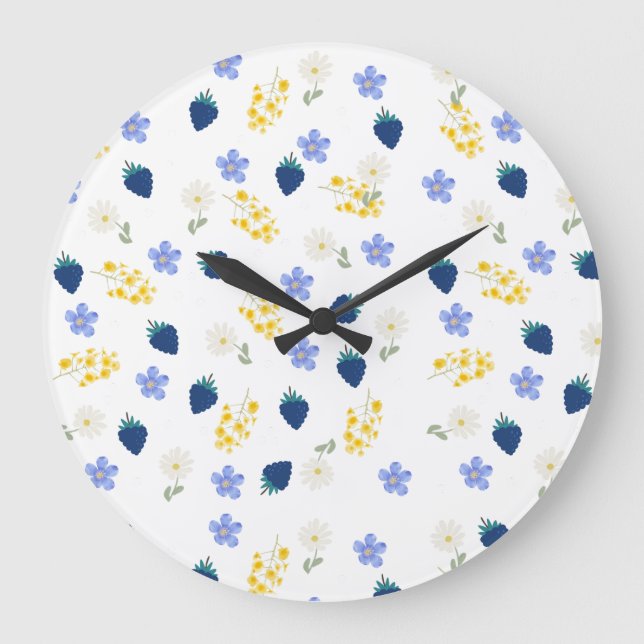 Wildflower & Blackberry Floral Pattern Large Clock (Front)