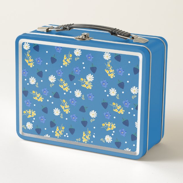 Wildflower & Blackberry Floral Pattern Metal Lunch Box (Front)