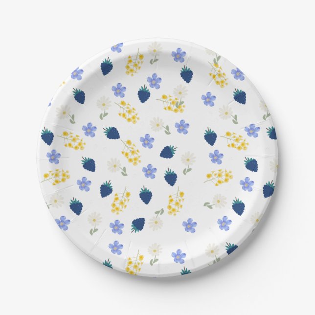Wildflower & Blackberry Floral Pattern Paper Plate (Front)