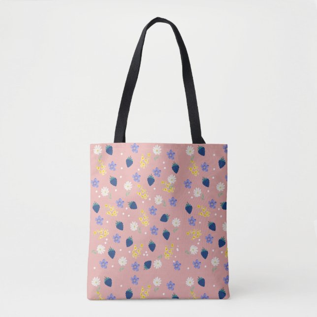 Wildflower & Blackberry Floral Pattern Tote Bag (Front)