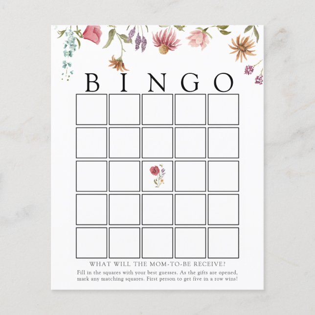 Wildflower Bloom Baby Bingo Game Card (Front)