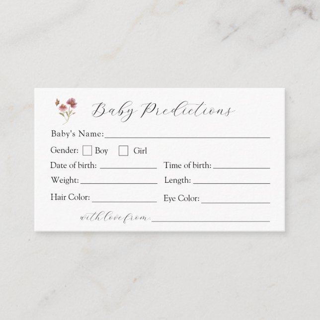 Wildflower Bloom Baby Predictions Card (Front)