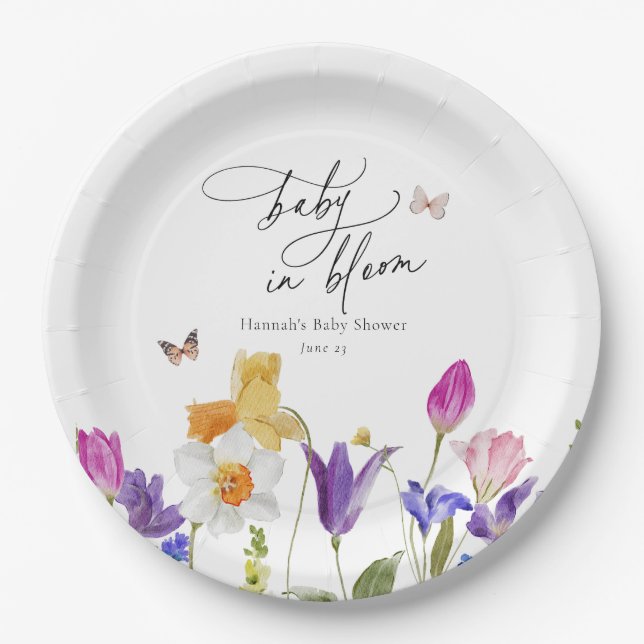 Wildflower Bloom Baby Shower Paper Plate (Front)