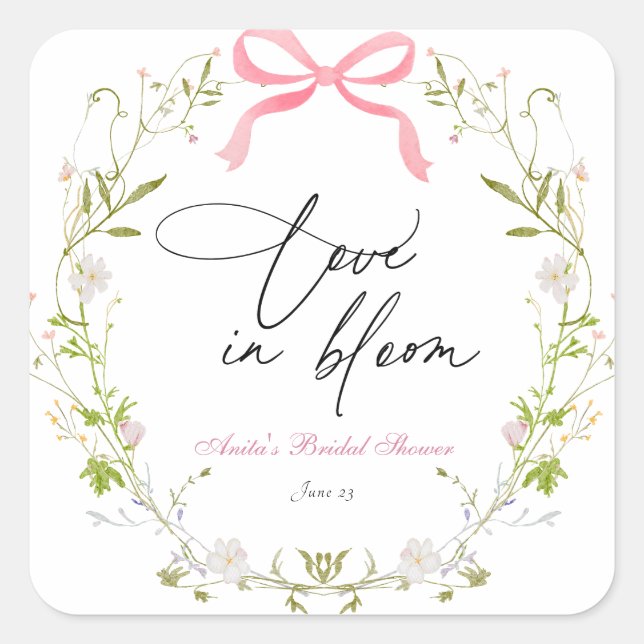 Wildflower Bloom Bridal Shower Square Sticker (Front)