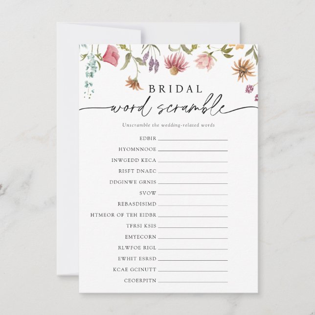 Wildflower Bloom Bridal Word Scramble Game Card (Front)