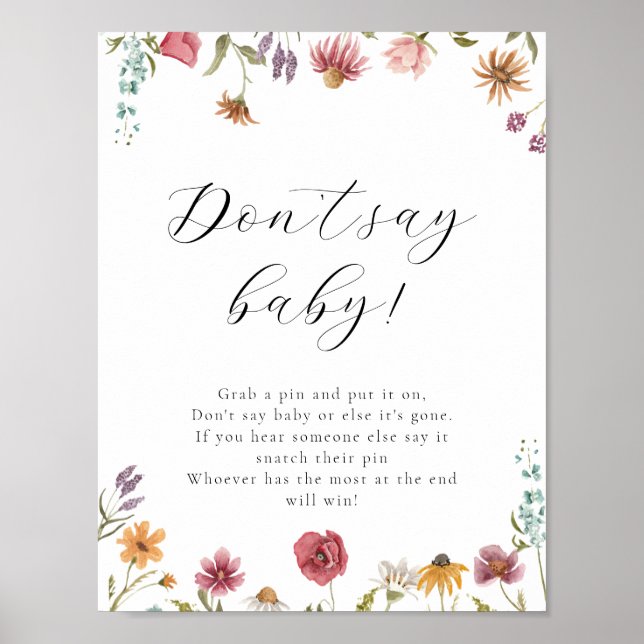Wildflower Bloom Don't Say Baby Game Sign (Front)