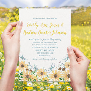 Wildflower Bloom Elegance Yellow Blue Wedding Invitation