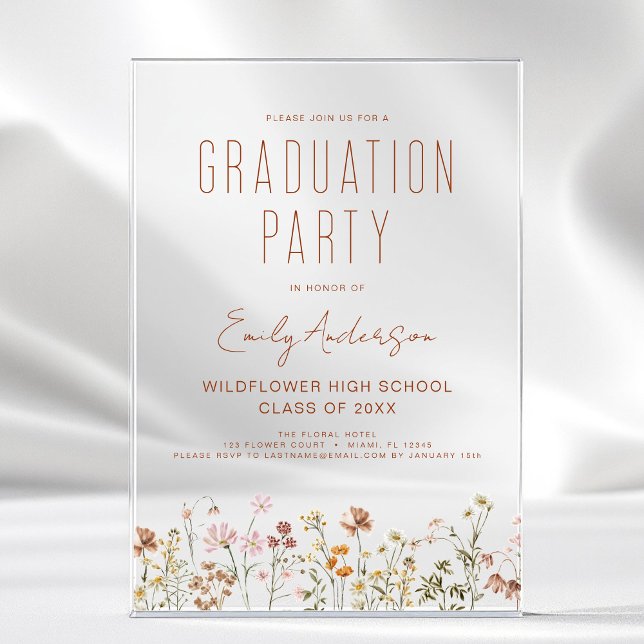 Wildflower Bloom Graduation Party Boho Acrylic Invitations (Creator Uploaded)