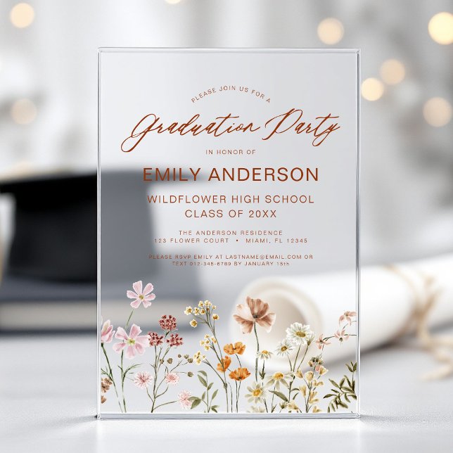 Wildflower Bloom Graduation Party Photo Acrylic Invitations (Creator Uploaded)