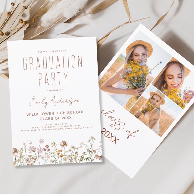 Wildflower Bloom Graduation Party Photo Boho Invitation (Creator Uploaded)
