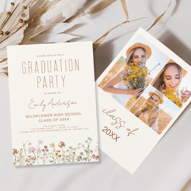 Wildflower Bloom Graduation Party Photo Boho Invitation (Creator Uploaded)