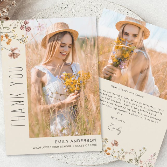 Wildflower Bloom Graduation Photo Thank You Invitation (Creator Uploaded)