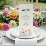 Wildflower Bloom Pink Orange Floral Wedding Menu<br><div class="desc">Wildflower wedding menu card with vibrant pastel wild flowers, including poppy and cosmos, in pink, orange and yellow. The delicate flowers adorn the bottom of this elegant menu, adding a touch of natural beauty and romance to your reception tables. The classic typography is set against a clean background, ensuring your...</div>