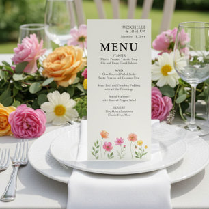 Wildflower Bloom Pink Orange Floral Wedding Menu
